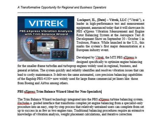 Press Release: PBS eXpress Engine Vibration Technology Debuts at Aerospace Test & Development Show